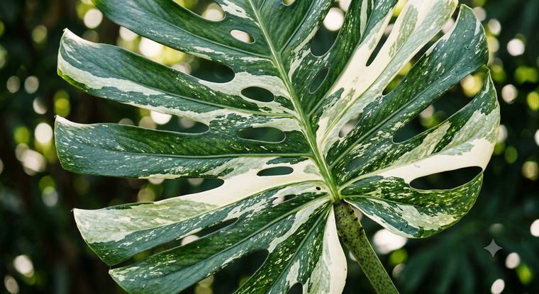 Close-up of a healthy monstera leaf